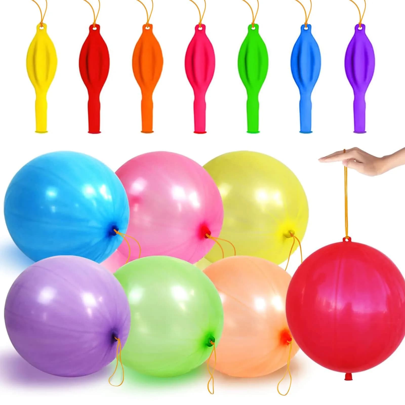LEEZZIZZ 30Pcs Neon Punch Balloons with Rubber Band Handles, 18 inch (45.7 cm) | Fun Party Favors for Kids - main product image