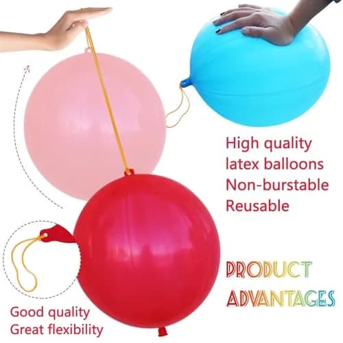LEEZZIZZ 30Pcs Neon Punch Balloons with Rubber Band Handles, 18 inch (45.7 cm) | Fun Party Favors for Kids thumbnail 2