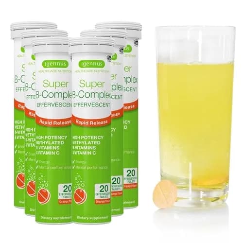 Igennus Super B-Complex Methylated Liquid B-Vitamin Effervescent Supplement Orange 20 Count (Pack of 6) | Bioactive B-Vitamins for Energy & Mental Performance thumbnail 1