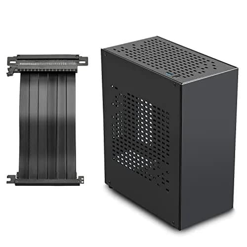 JOYJOM Aluminum Mini ITX Case with PCIe 3.0 Riser, Small Form Factor PC Case, Supports GPU & FLEX Power Supply, Black | Compact Gaming Chassis thumbnail 1