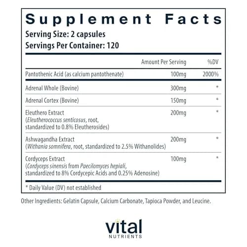 Vital Nutrients Adrenal Support for Gland Function, 240 Capsules | Supports Stress & Cortisol Balance thumbnail 2