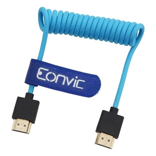 Eonvic 2.1 HDMI Coiled Cable 8K HDMI to HDMI Cable High Speed Thin HDMI Male to Male Extender Braided Coiled Cable 25cm | Supports 8K/60Hz & 4K/120Hz thumbnail 1