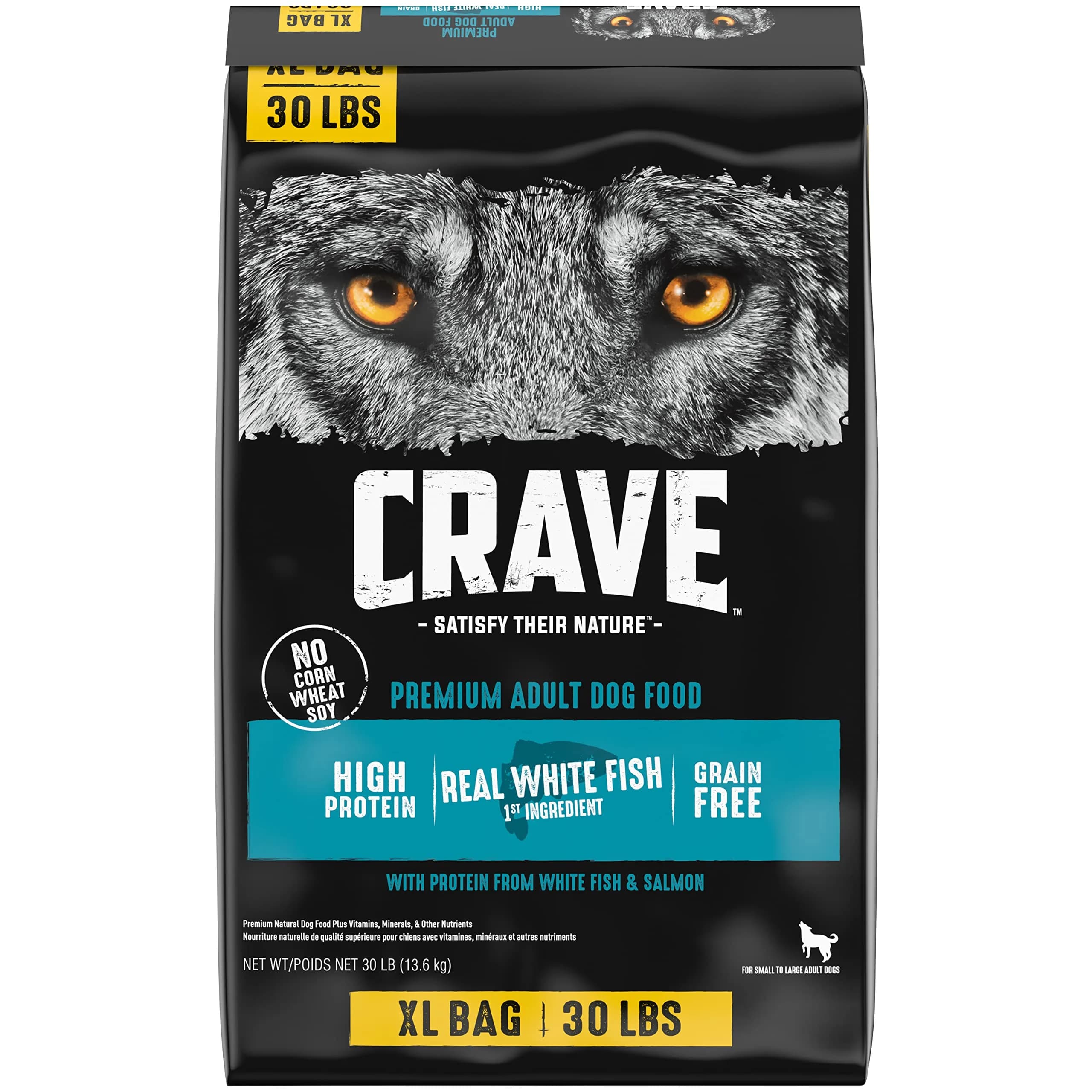 CRAVE Grain Free High Protein Adult Dry Dog Food, White Fish & Salmon, 4 lb. Bag | Protein-Rich, Grain-Free Nutrition for Dogs — 30 lb Bag