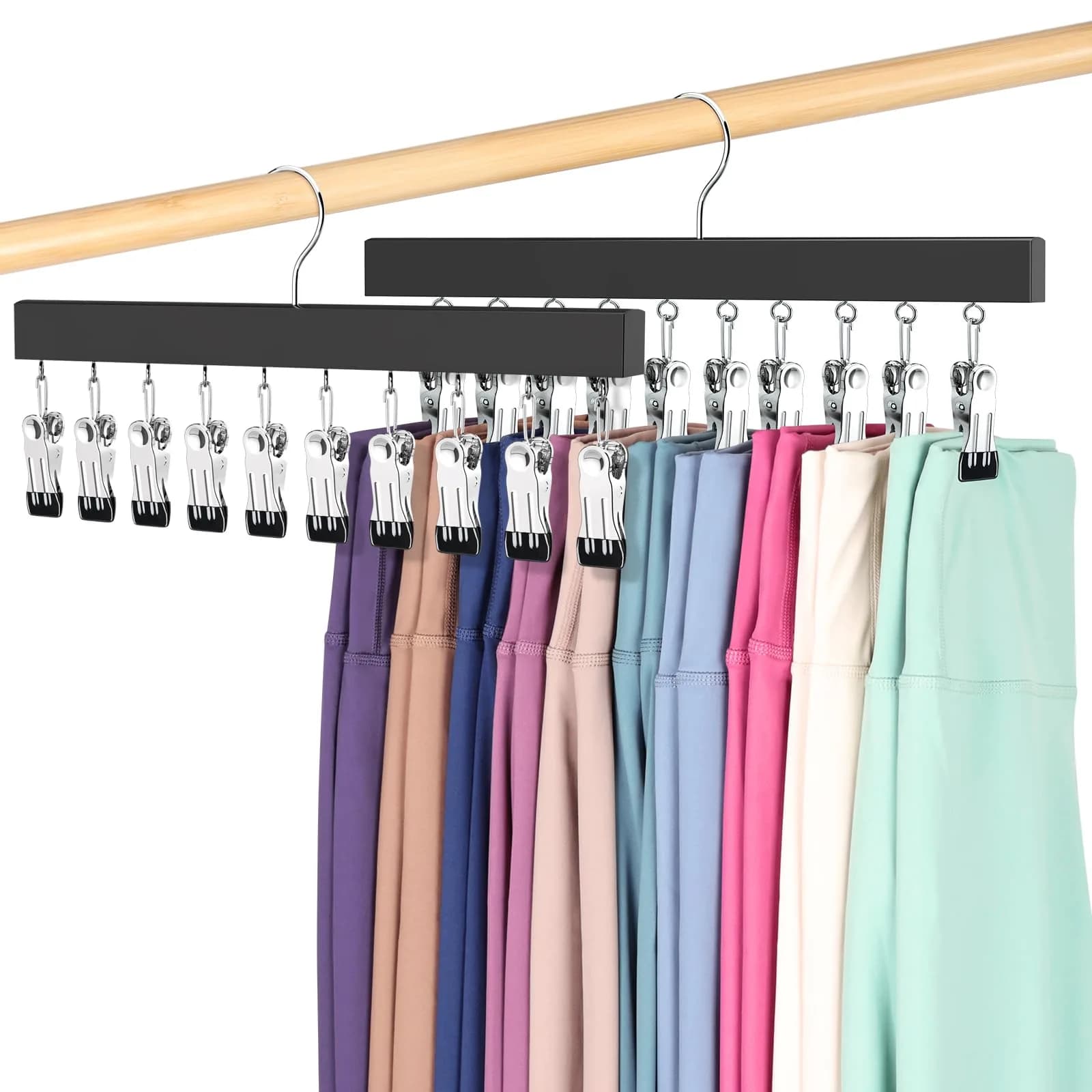 ORROENS Legging Organizer for Closet, 2 Pack Pants Hangers with Clips, 15.8in (40.1cm) Width - main product image
