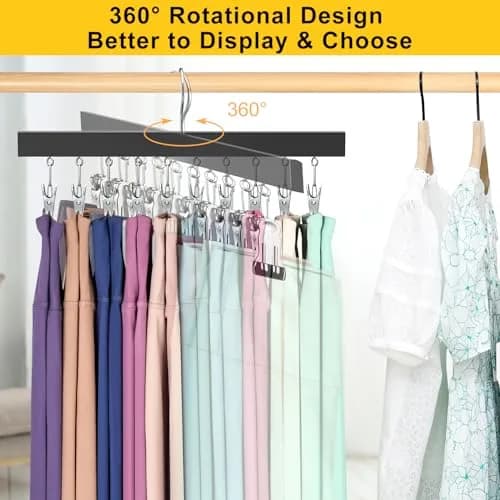 ORROENS Legging Organizer for Closet, 2 Pack Pants Hangers with Clips, 15.8in (40.1cm) Width thumbnail 2