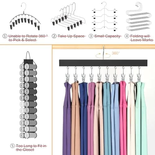 ORROENS Legging Organizer for Closet, 2 Pack Pants Hangers with Clips, 15.8in (40.1cm) Width thumbnail 3