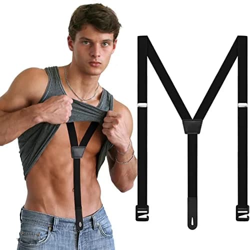 Eurzom Black Hidden Suspenders for Men Under Clothes Y-Back, 2.5cm (1") Wide, 75-120cm (30-47") Adjustable Length thumbnail 1