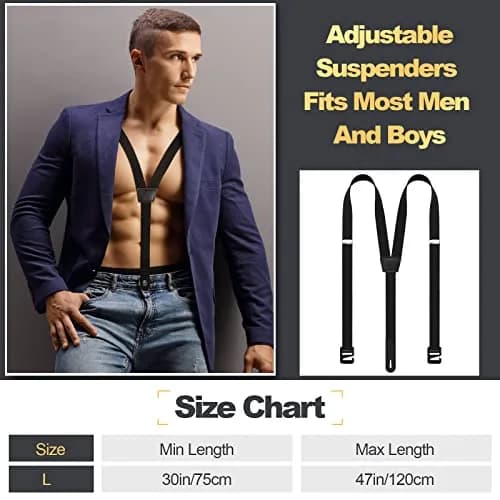 Eurzom Black Hidden Suspenders for Men Under Clothes Y-Back, 2.5cm (1") Wide, 75-120cm (30-47") Adjustable Length thumbnail 5