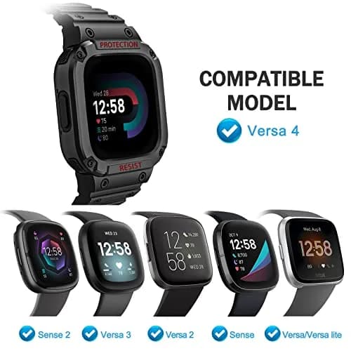 FINTIE Rugged Band with Case for Fitbit Versa 4/3/2/1/Lite & Sense 2, Black, 165mm-245mm (6.5-9.5 inch) thumbnail 2