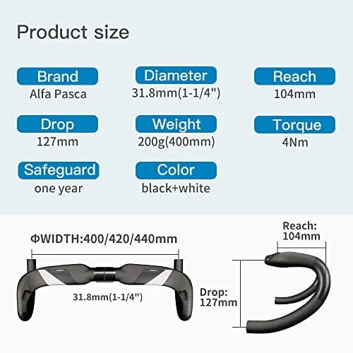 Alfa Pasca THE MAX UD Matte Carbon Fiber Road Bike Handlebars 31.8 x 400mm Aero Drop Bars thumbnail 3