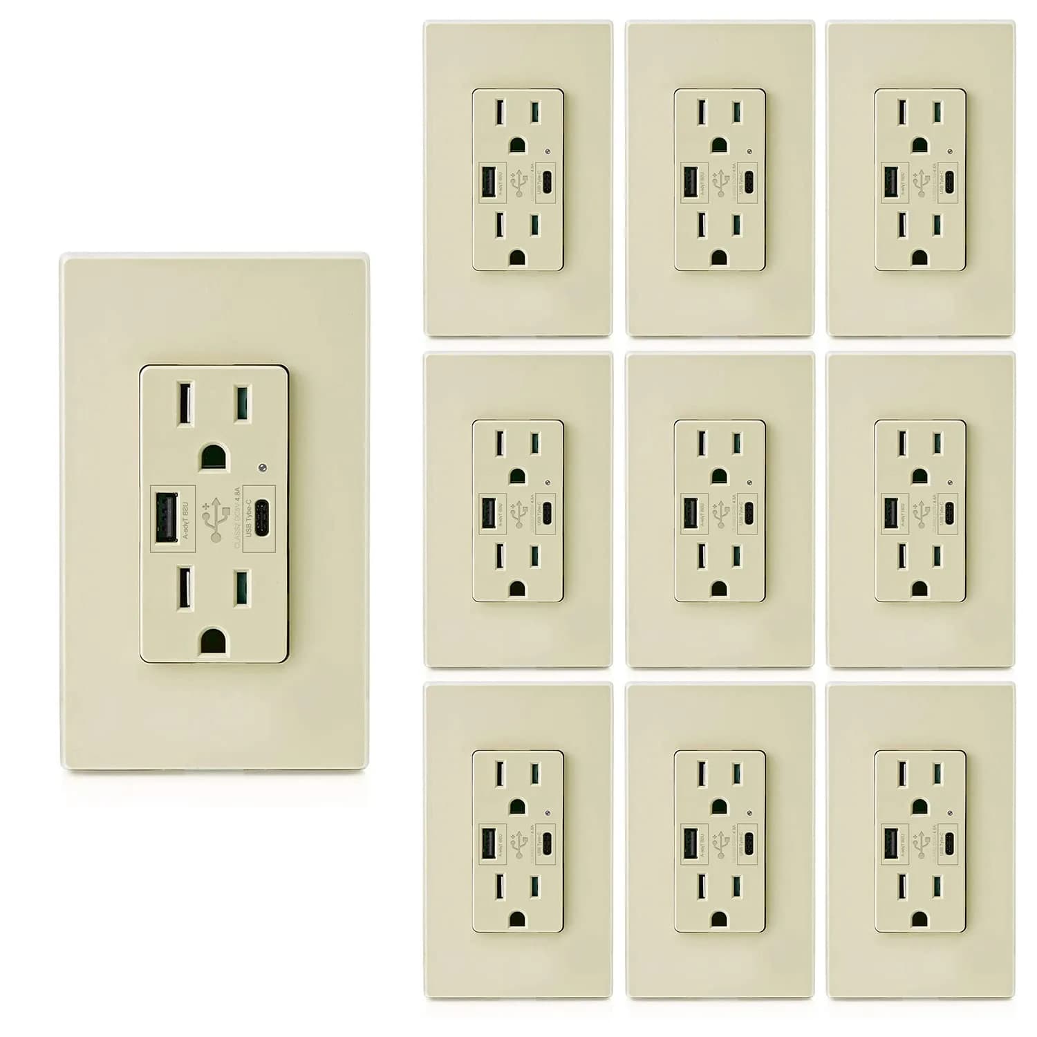 micmi Ivory USB Wall Outlet with C + A Ports | 15 Amp 125V, UL Listed, Fast Charging