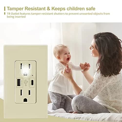 micmi Ivory USB Wall Outlet with C + A Ports | 15 Amp 125V, UL Listed, Fast Charging thumbnail 3