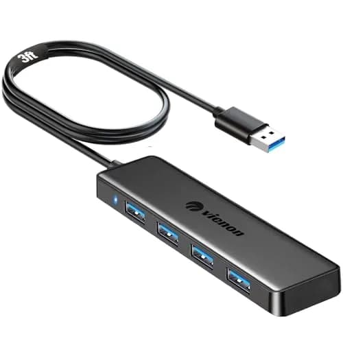 VIENON 4-Port USB 3.0 Hub with 3.3ft Cable, Black | Expands Connectivity for Laptops, Consoles, and Peripherals thumbnail 1