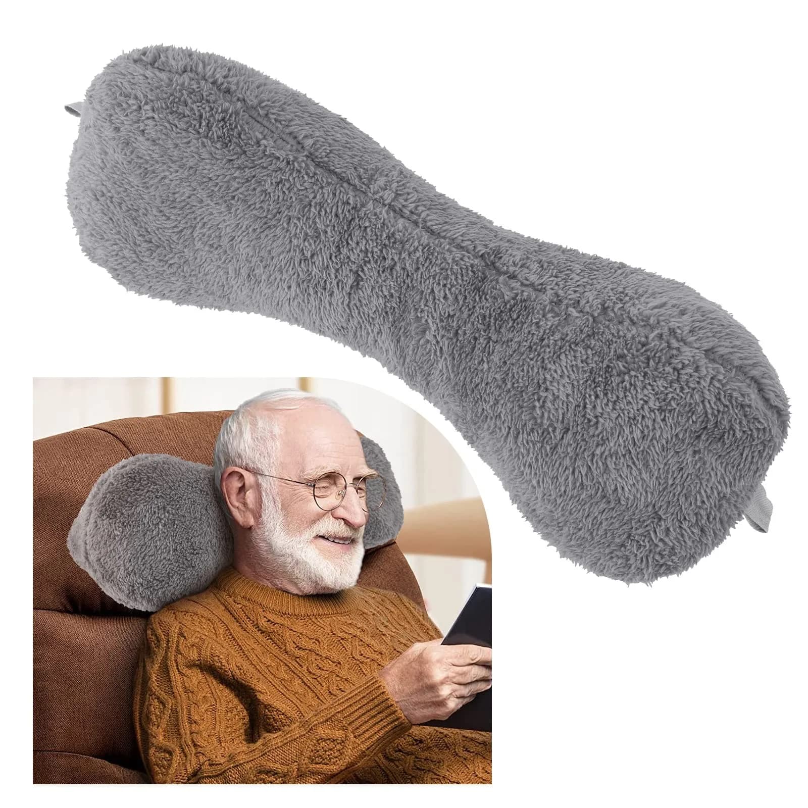 VCOMSOFT Bone Neck Pillow for Recliners & Sofas, XL 18"L x 7"D x 7"H, Brown | Adjustable Height & Lumbar Support — Grey