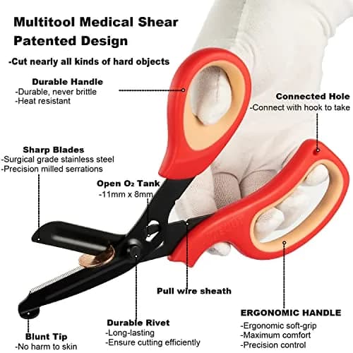 MEUUT Medical Trauma Shears 7.8" (19.8 cm) - 2-Pack | Ambidextrous, Serrated, Non-Stick Blades thumbnail 4