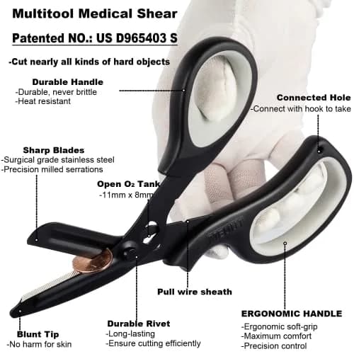 MEUUT Medical Trauma Shears 7.8" (19.8 cm) - 2 Pack | Stainless Steel, Serrated, Non-Stick, Blunt Tip Safety thumbnail 4