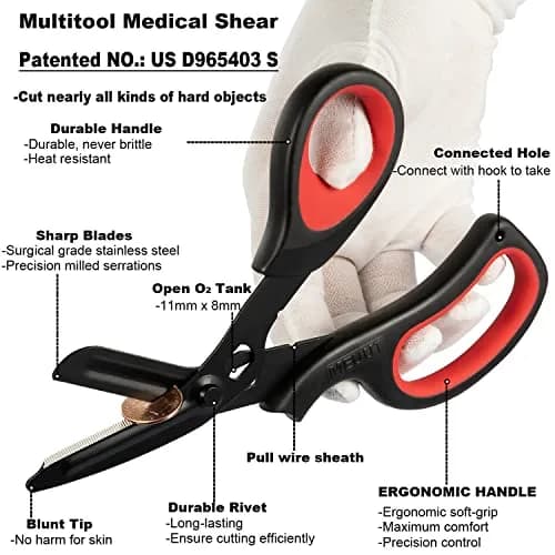 MEUUT Medical Trauma Shears - Black/Red & Red/Black 2-Pack, 7.8 Inch Patented Stainless Steel with Oxygen Wrench thumbnail 4