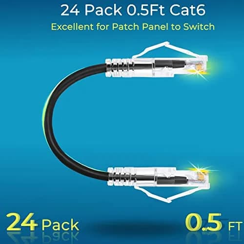 Rapink Cat6a Ethernet Patch Cable 0.5ft (24 Pack) | 10Gbps Speed, Slim Design thumbnail 2