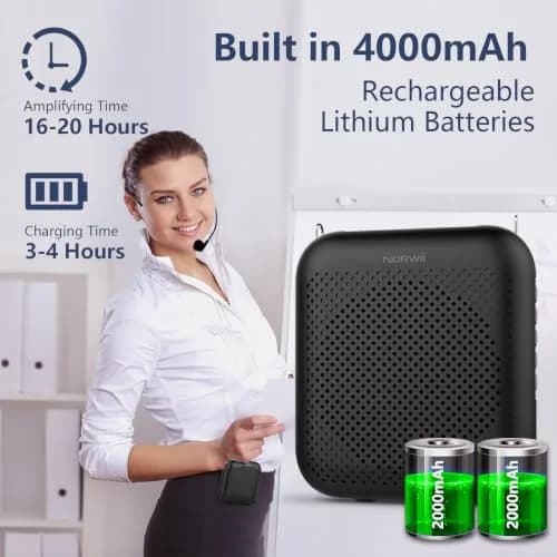 Norwii Portable Wireless Voice Amplifier with Bluetooth Speaker & 2 Microphones (10W, Black) | 1000 m² Coverage thumbnail 7
