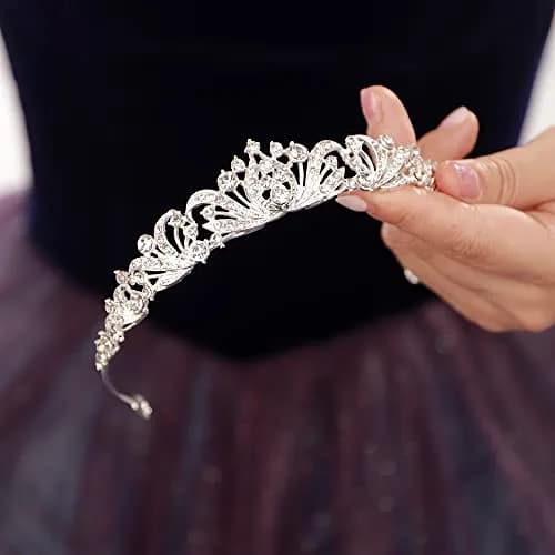 JWICOS Silver Wedding Tiara for Women Princess Crowns and Tiaras 2.5cm | Rhinestone & Crystal for Bride & Party thumbnail 4