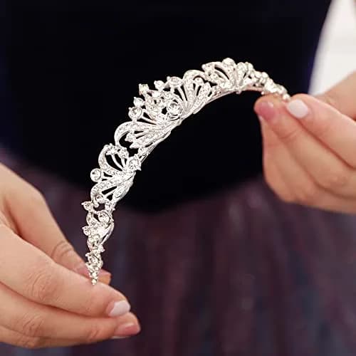 JWICOS Silver Wedding Tiara for Women Princess Crowns and Tiaras 2.5cm | Rhinestone & Crystal for Bride & Party thumbnail 2
