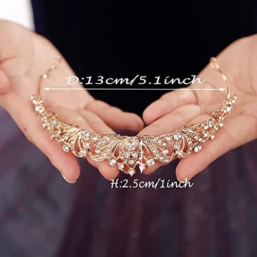 JWICOS Princess Tiara for Women 2.5cm x 13cm Gold Rhinestone Crystal Headband Wedding thumbnail 6