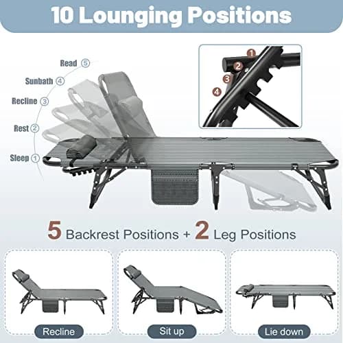 Slsy Folding Camping Cot for Adults, Adjustable Camping Bed with Pad | 5-Position Reclining, Heavy-Duty Support, Portable & Multi-Purpose thumbnail 6