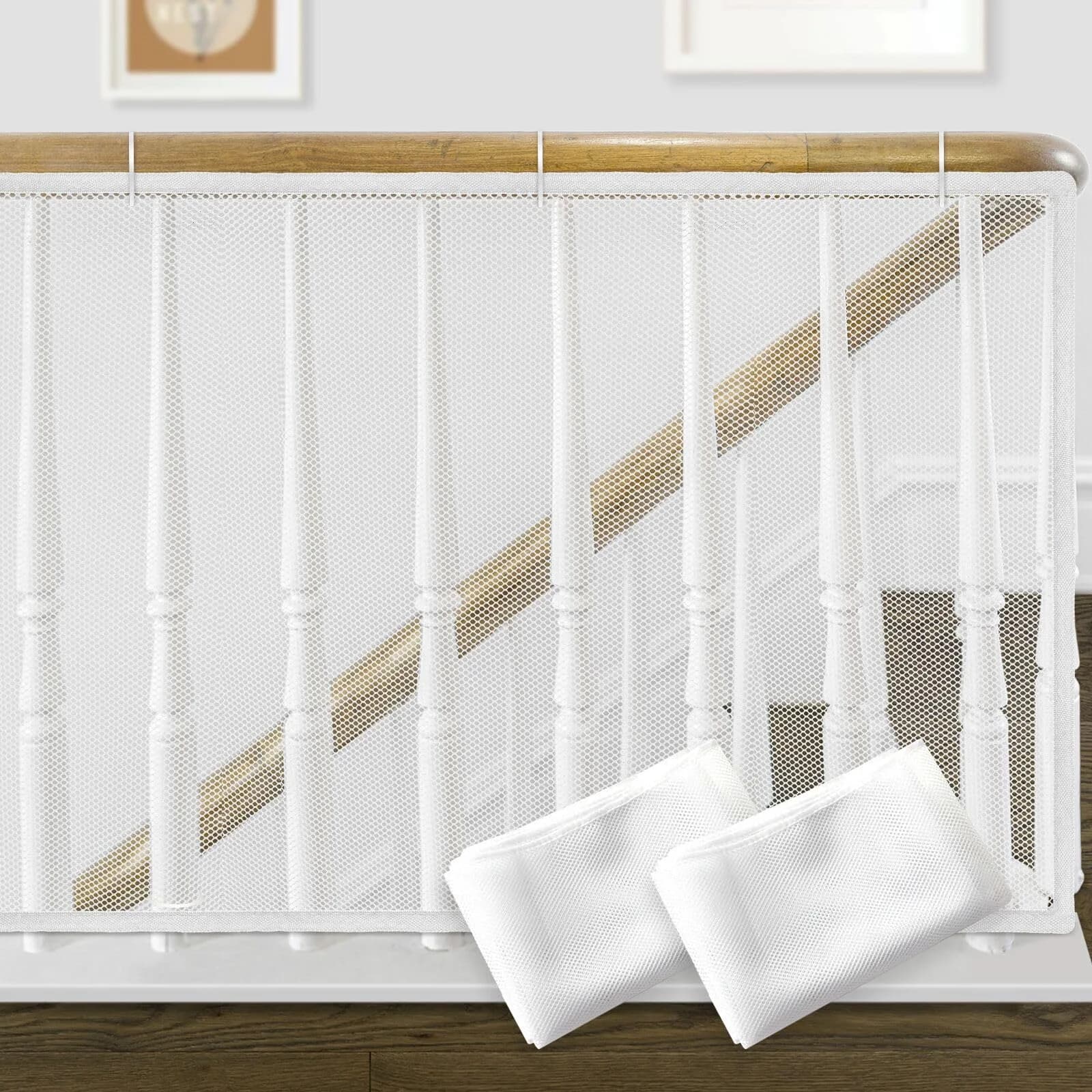 Gudui Safety Stair Railing Net for Baby & Pets, 300cm x 80cm (10ft x 2.6ft) White Honeycomb Mesh | Indoor/Outdoor Use — White / 120x32 Inch