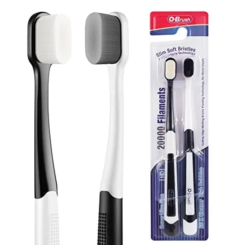 OB rush Ultra Soft Toothbrush for Sensitive Gums | 20k Nano Floss Bristles, 2 Pack, Black & White thumbnail 1
