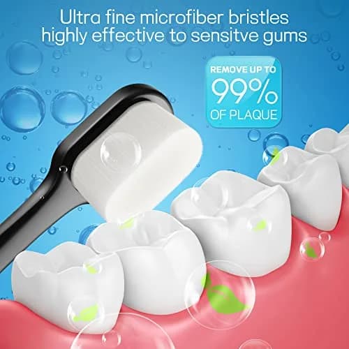 OB rush Ultra Soft Toothbrush for Sensitive Gums | 20k Nano Floss Bristles, 2 Pack, Black & White thumbnail 4