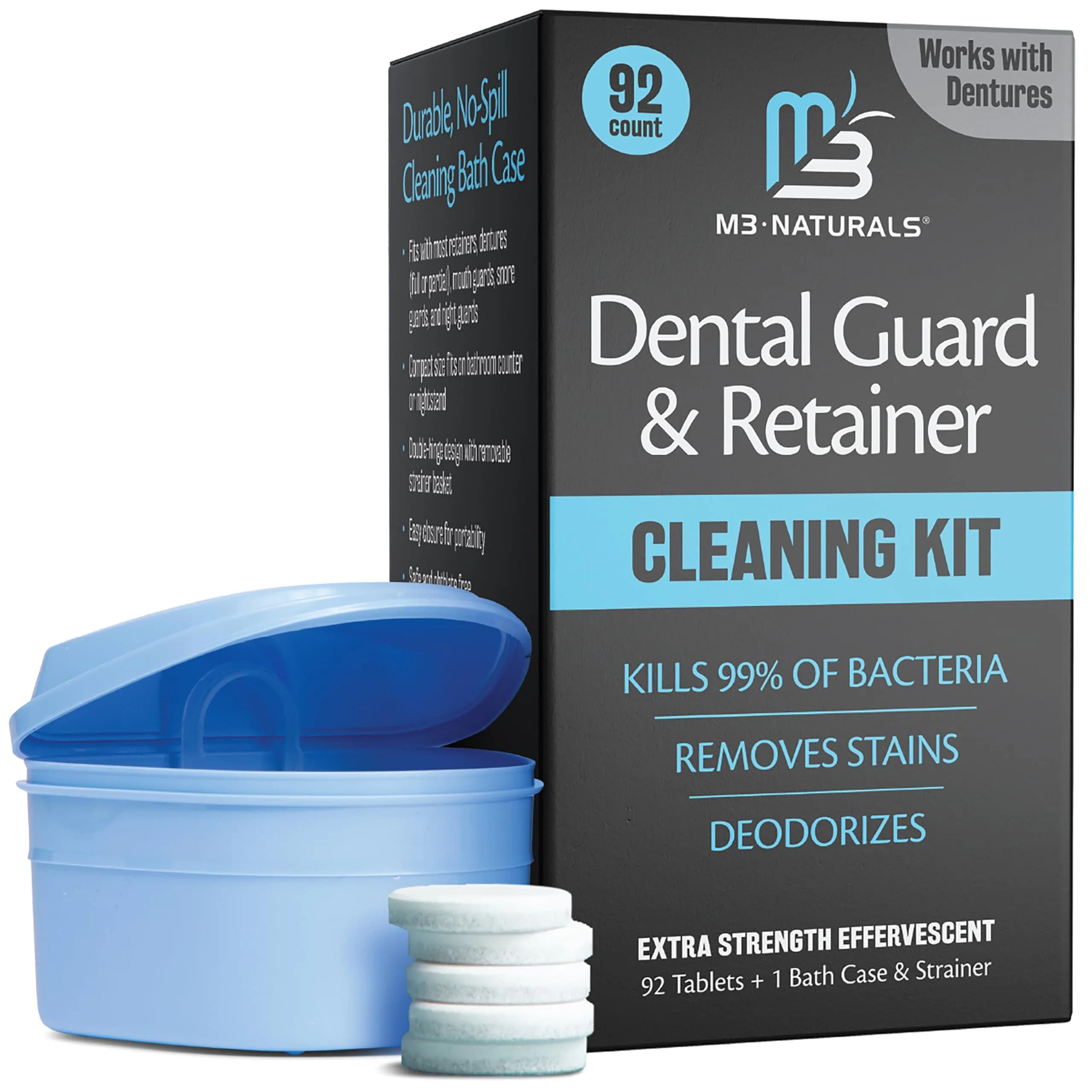 M3 Naturals Retainer & Denture Cleaning Kit with Bath Case, 92 Mint Tablets | Cleans Aligners, Mouthguards, and Dentures - main product image