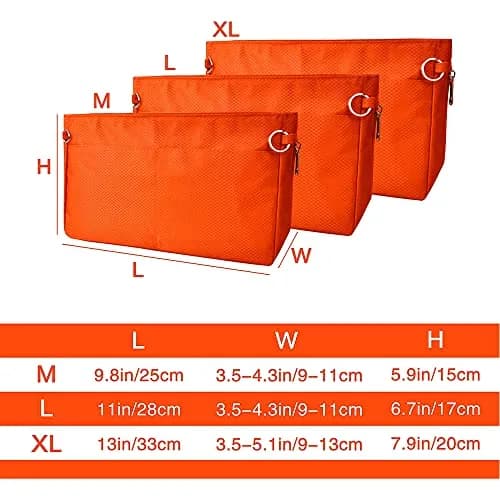 Vercord Expandable Nylon Handbag Purse Organizer Insert Liner Shaper Bag in Bag - Vibrant Orange, X-Large thumbnail 2