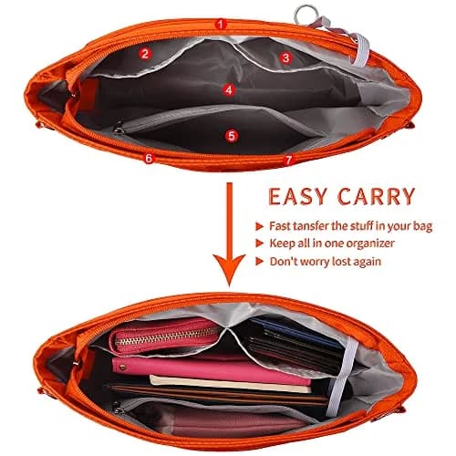 Vercord Expandable Nylon Handbag Purse Organizer Insert Liner Shaper Bag in Bag - Vibrant Orange, X-Large thumbnail 3