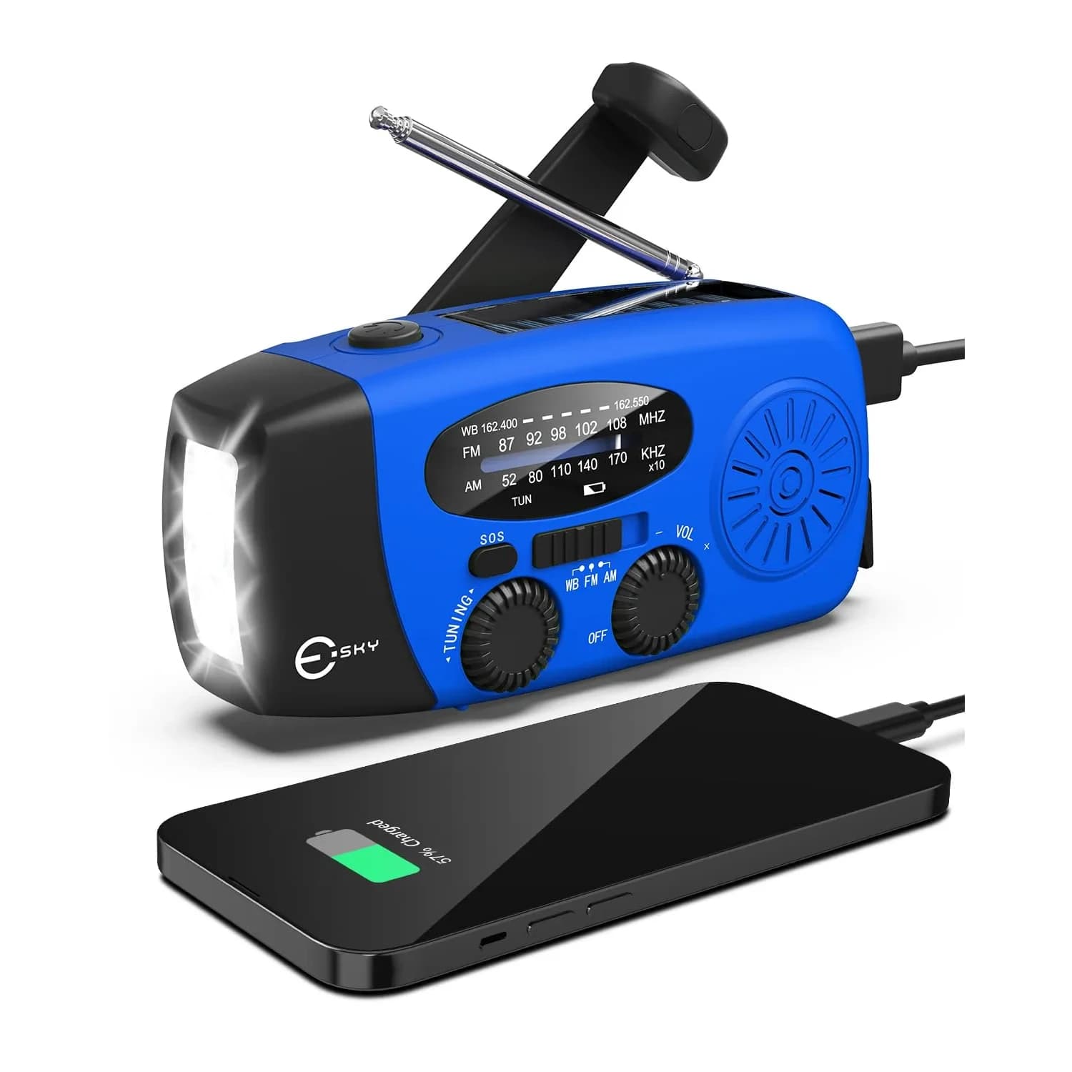 Esky Emergency Hand Crank Radio with 3 LED Flashlight, AM/FM/NOAA Portable Weather Radio 255g (9oz) | Survival Tool for Indoor Outdoor Camping