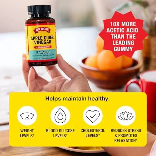 BRAGG Balance Apple Cider Vinegar Capsules with Ashwagandha - 90 Capsules | Supports Energy & Stress Relief thumbnail 2