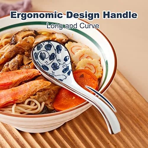 Hoilse Ceramic Asian Soup Spoons Set of 4 | Elegant Blue & White Porcelain for Ramen, Pho, Dumplings thumbnail 5