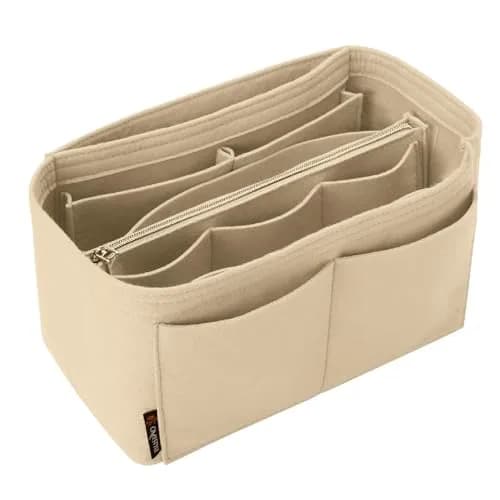 OMYSTYLE Beige Mini Felt Organizer Insert | Lightweight Tote Bag Organizer with 13 Pockets for Handbags thumbnail 1