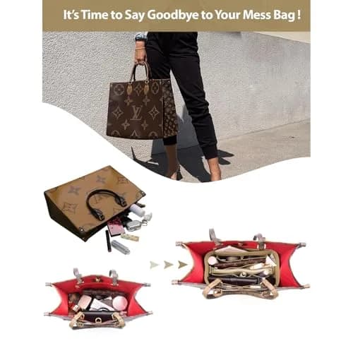 OMYSTYLE Beige Mini Felt Organizer Insert | Lightweight Tote Bag Organizer with 13 Pockets for Handbags thumbnail 2
