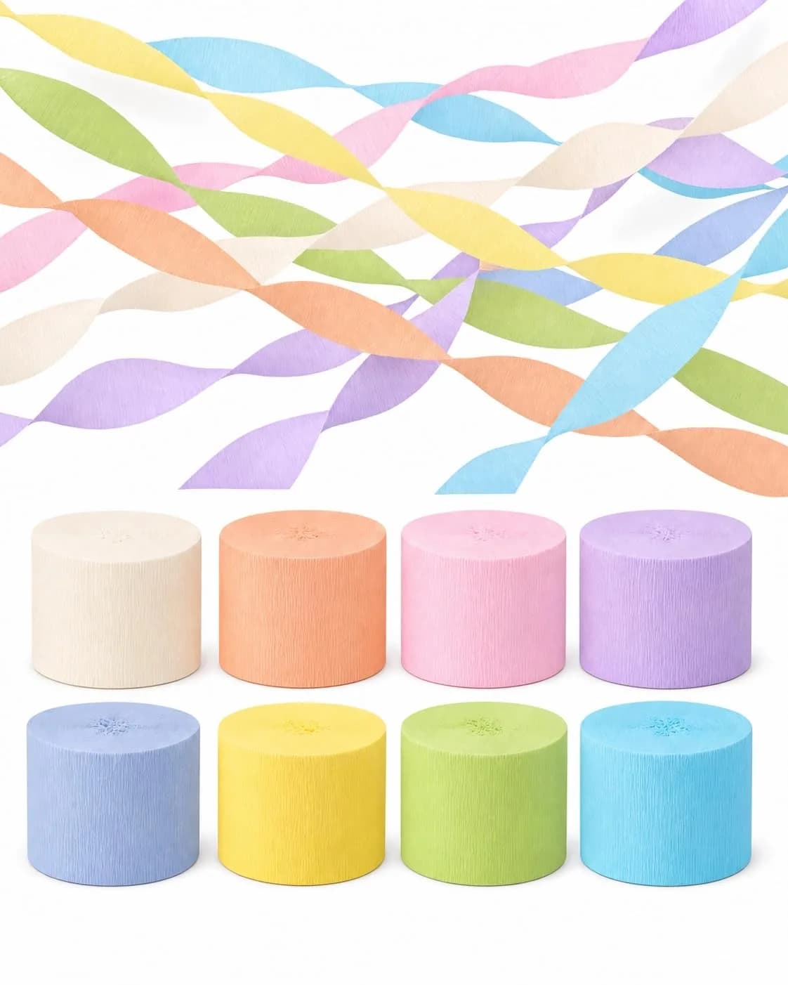 Captain Decor Pastel Crepe Paper Streamers | 8 Rolls, 656ft Total
