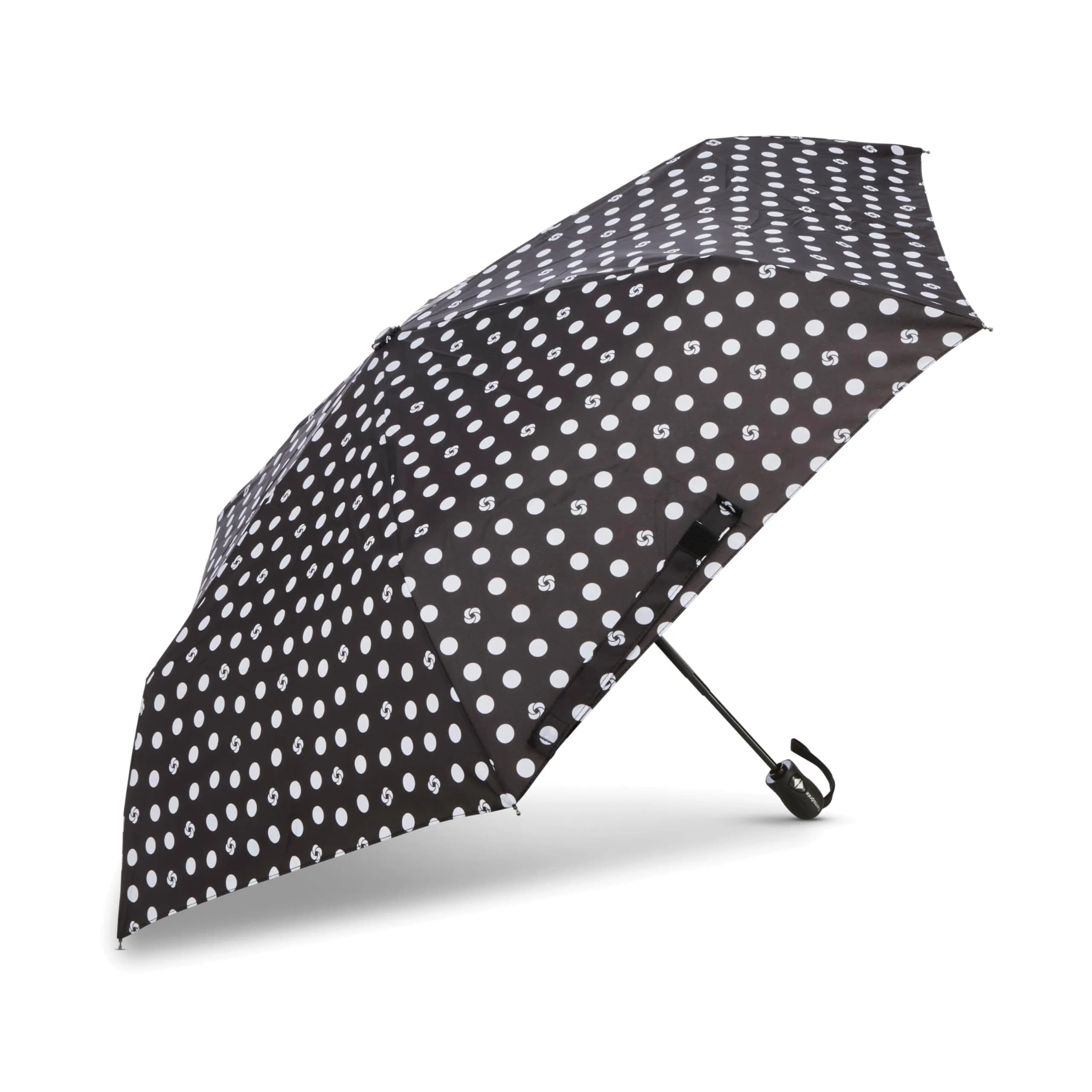 Samsonite Windguard Auto Open/Close Umbrella Black | 12 inch Folded Length — Black/White Swirl Dot