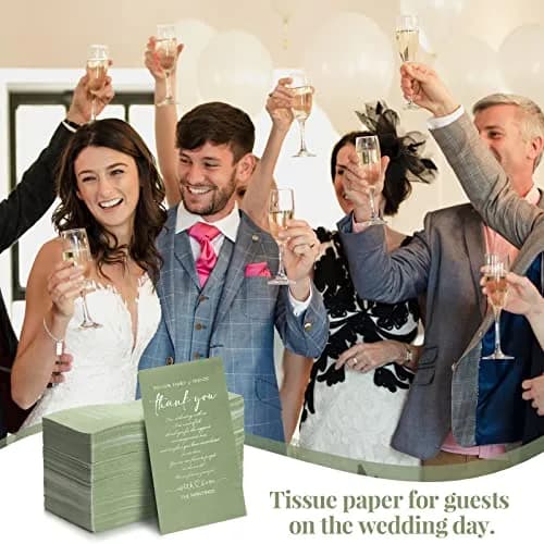 Fumete Thank You Wedding Napkins 3 Ply Sage Green | Elegant Disposable Cocktail Napkins for Weddings & Events thumbnail 7