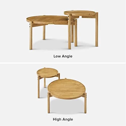 mopio Dylan Solid Wood Nesting Coffee Table Set (Mango Wood Oak, Round) | Modern Rustic Farmhouse Style thumbnail 8