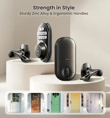 Veise RZ-C Keyless Entry Door Lock with 2 Lever Handles | Matte Black, Auto Lock & Anti-Peeping thumbnail 9