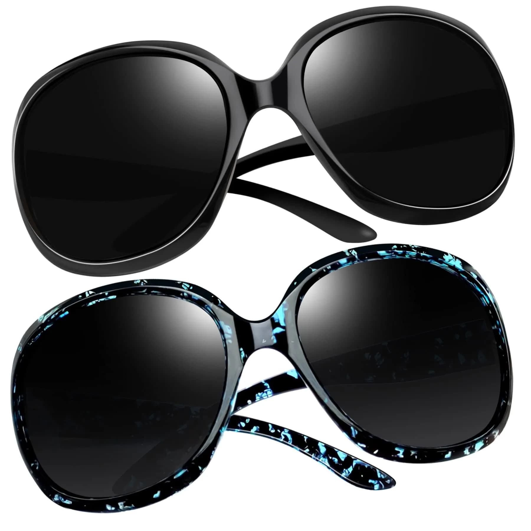 Joopin Oversized Butterfly Sunglasses for Women - Black + Blue Leopard/Black Frame with Blue Gradient Lenses