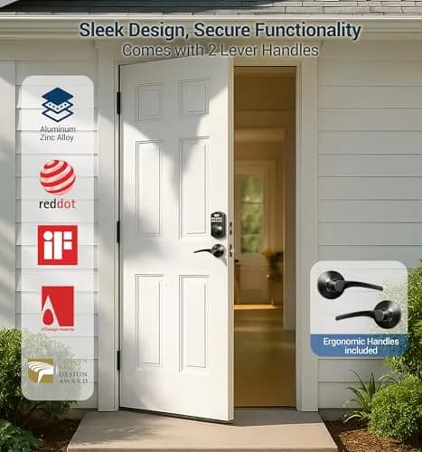 Veise KS02B Fingerprint Door Lock with 2 Lever Handles | Biometric, Keyless, Matte Black thumbnail 7