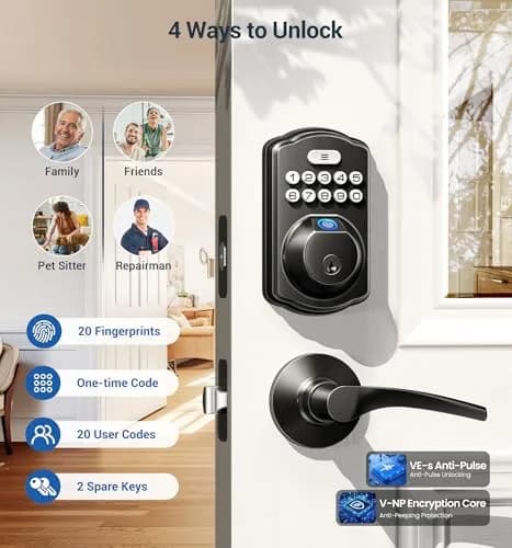Veise KS02B Fingerprint Door Lock with 2 Lever Handles | Biometric, Keyless, Matte Black thumbnail 3
