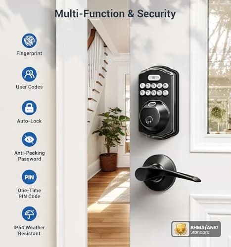 Veise KS02B Fingerprint Door Lock with 2 Lever Handles | Biometric, Keyless, Matte Black thumbnail 4