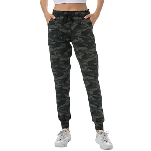 Haowind Women's Lightweight Athletic Joggers with Pockets Elastic Waist Workout Pants (Medium, Green Camo) | Petite-Friendly Tapered Sweatpants for Yoga, Running & Travel Lounge thumbnail 1