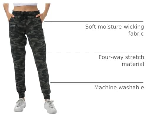 Haowind Women's Lightweight Athletic Joggers with Pockets Elastic Waist Workout Pants (Medium, Green Camo) | Petite-Friendly Tapered Sweatpants for Yoga, Running & Travel Lounge thumbnail 4