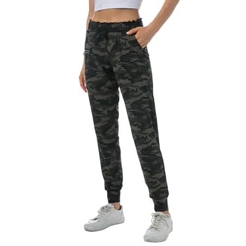 Haowind Women's Lightweight Athletic Joggers with Pockets Elastic Waist Workout Pants (Medium, Green Camo) | Petite-Friendly Tapered Sweatpants for Yoga, Running & Travel Lounge thumbnail 5